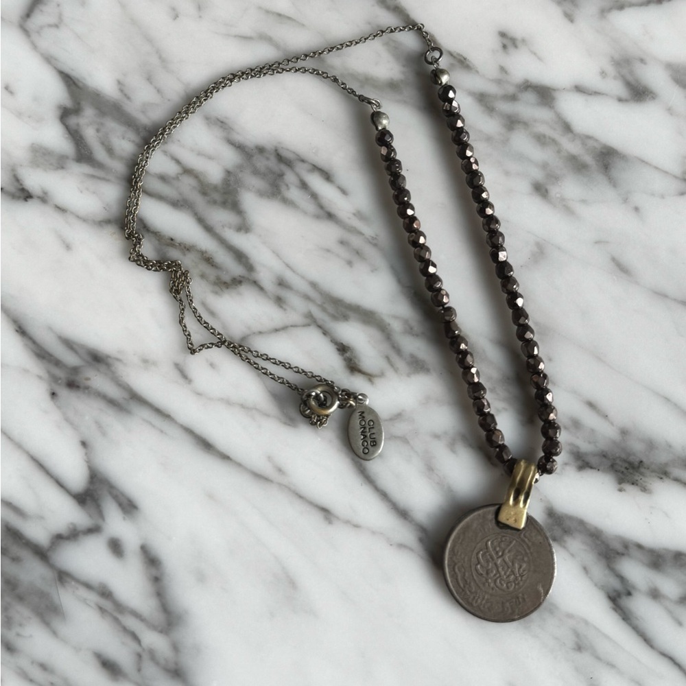 Club Monaco Silver Beaded Coin Necklace